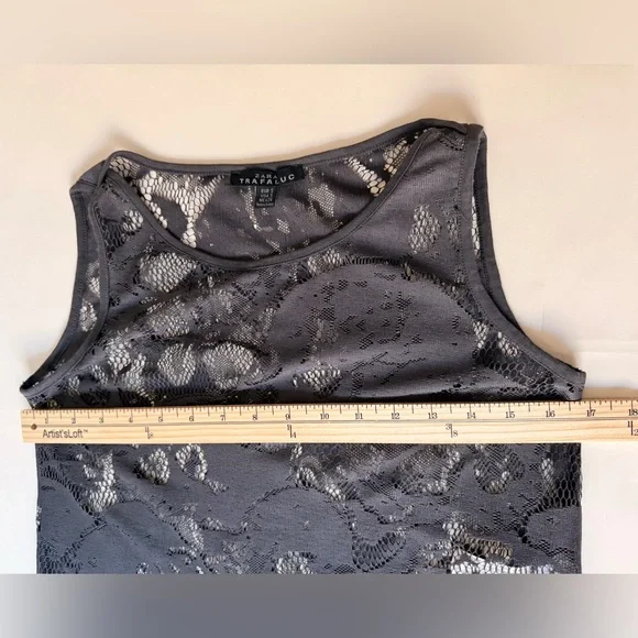 ZARA Trafaluc Charcoal Lace Skull Top | Edgy Gothic Feminine Blouse - Picture 5 of 6